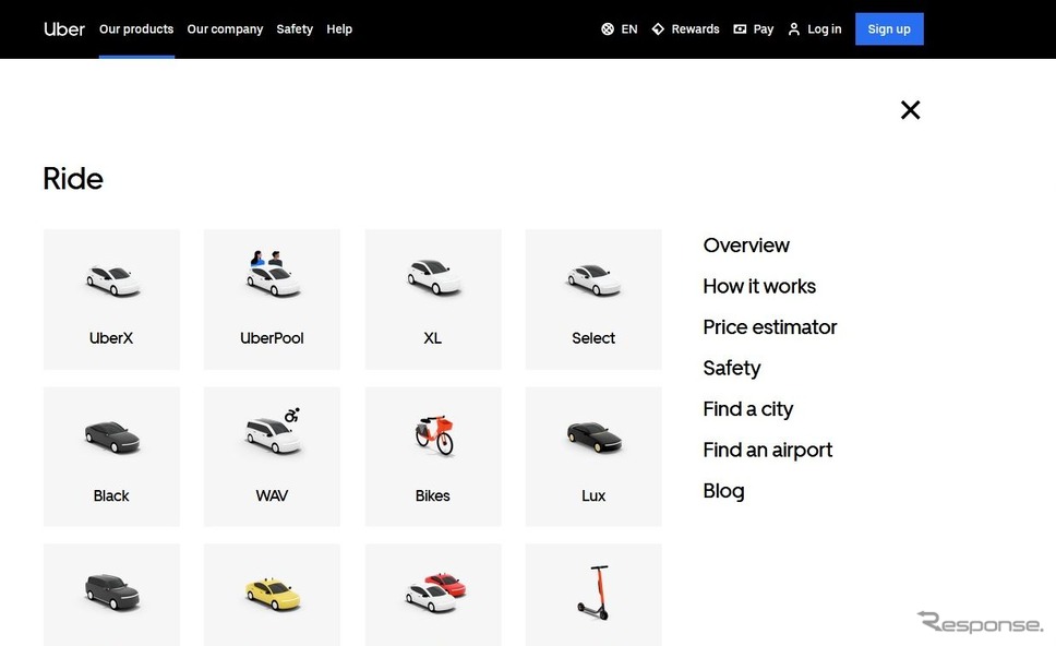 ウーバーの公式サイト