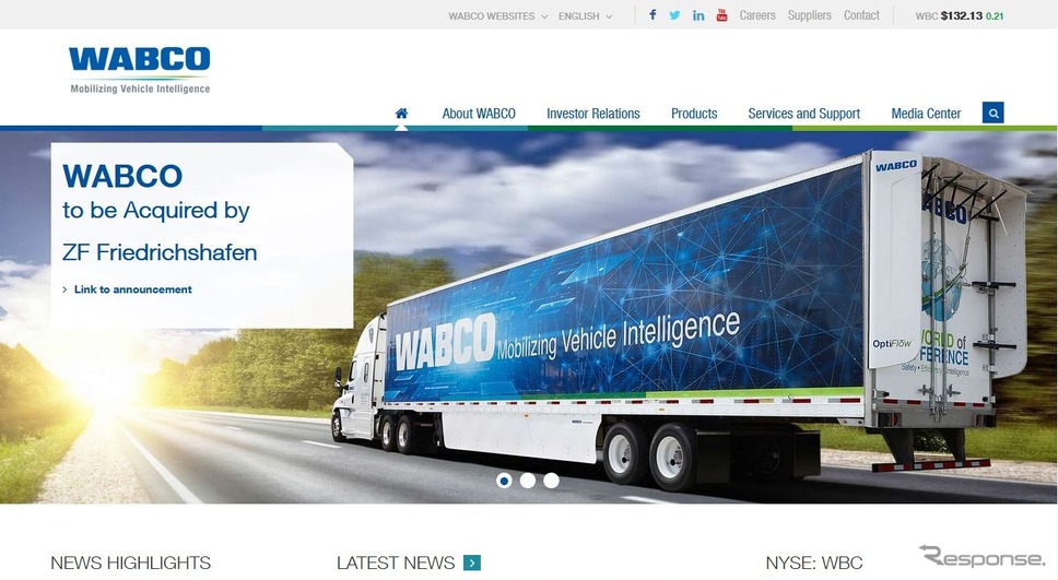 ZFが買収するワブコ（WABCO）社の公式サイト