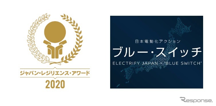 ジャパン・レジリエンス・アワード2020（左）と日本電動化アクション“ブルー・スイッチ”