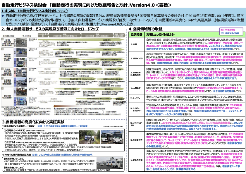 「自動走行の実現に向けた取組報告と方針」Version4.0を公表