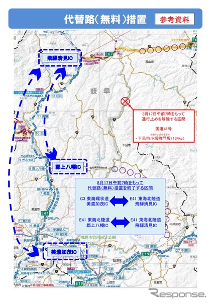 国道41号の被災で実施した無料措置