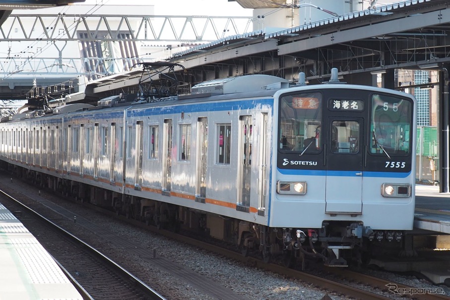 2020年2月に廃車された新7000系7555号以下10連。相鉄本線西谷駅。2019年12月31日。