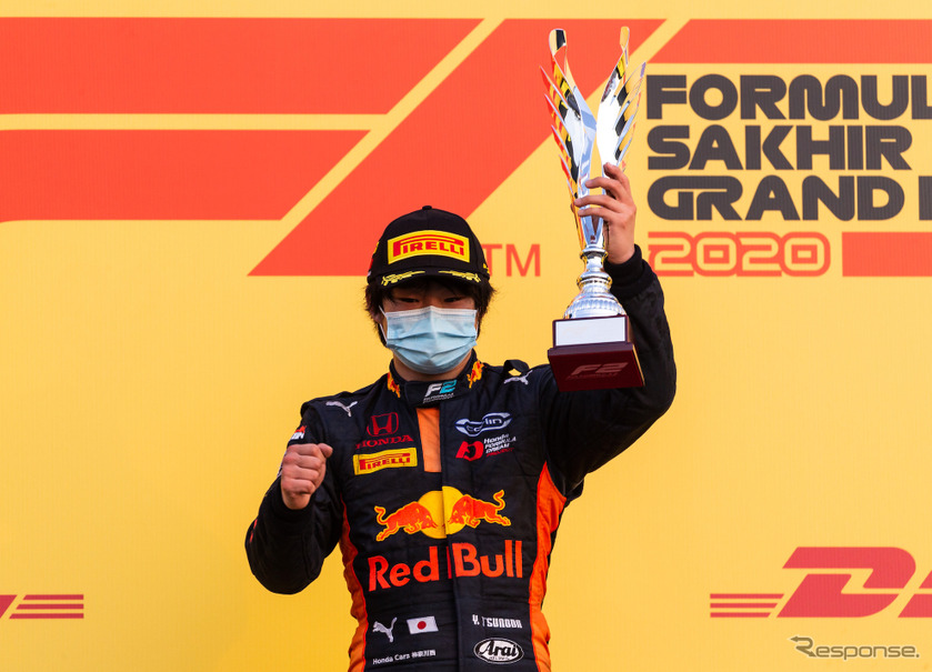 F2の今季最終第12大会、レース1で優勝した角田裕毅。