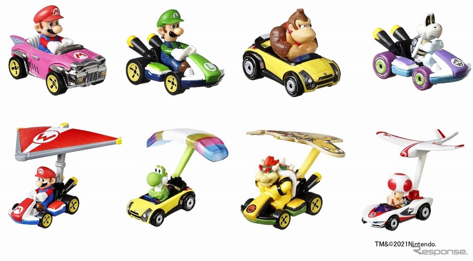 ホットウィール マリオカート　4パック（上段）とホットウィール マリオカート グライダーアソート（下段）