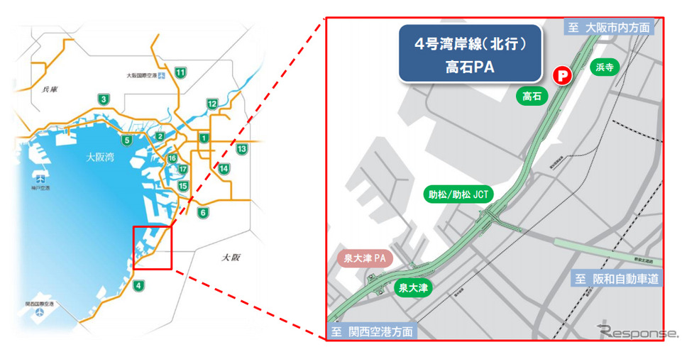 阪神高速 4号湾岸線（北行）高石PA 位置図