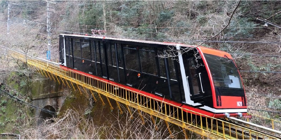 2019年3月に登場した高野山ケーブル3代目の省エネ車両N21+N11。