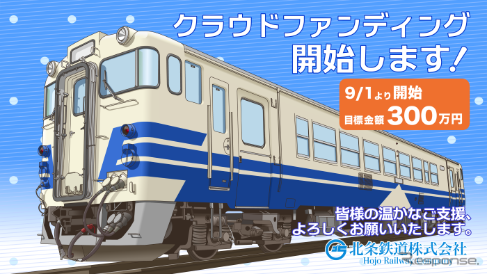 9月1日から開始されたキハ40形導入へ向けたクラウドファンディング。リターンとして、フラワ2000形の運転体験、キハ40形の助士席側乗車体験、写真集、貴重な時刻表などが用意されている。