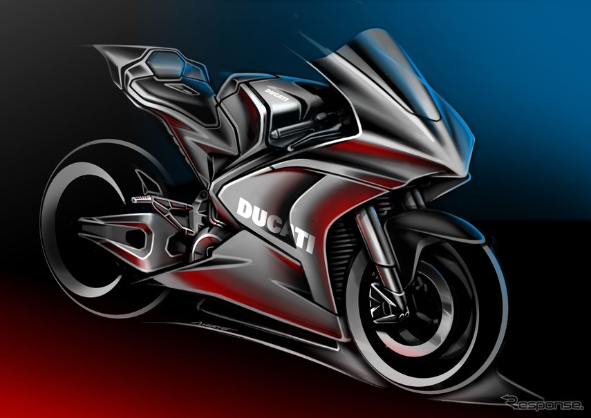ドゥカティが2023年シーズンの「FIM Enel MotoEワールドカップ」（MotoE）に供給する電動バイクのスケッチ