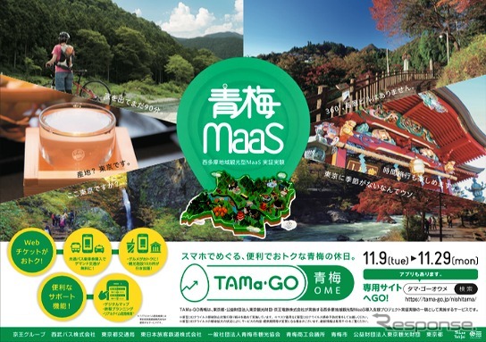 青梅市での観光型MaaS実証を告知するポスター