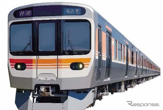 315系の車体デザイン。前面にもJR東海のコーポレートカラーが入る。2022年夏以降は順次、非常走行用蓄電装置が搭載され、停電時などで最寄り駅までの走行が可能となる。