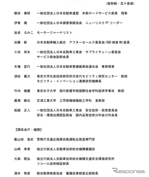 自動車の高度化に伴う安全確保策のあり方検討会のメンバー