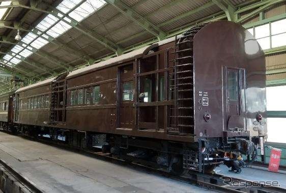 JR西日本網干総合車両所宮原支所に配置されているオヤ31 31。元1等展望車マイテ49 2と並ぶJR西日本保有の旧型客車だ。