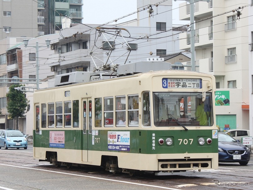 広島電鉄宇品線を走る700形。