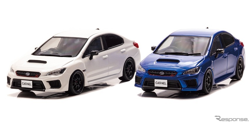 スバルWRX STI タイプRA-R（左：クリスタルホワイトパール/右：WRブルーパール）1/43スケールモデル