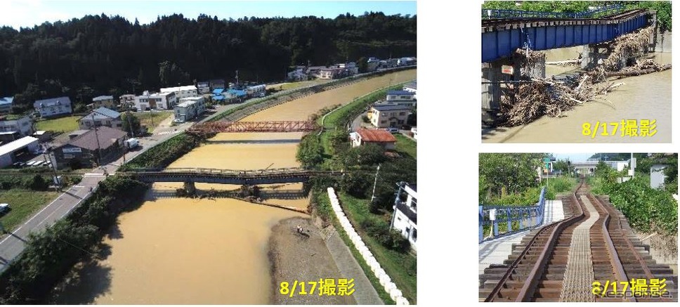 中村川橋梁が変状した五能線陸奥赤石～鯵ヶ沢間の状況。同区間を含む深浦～鯵ヶ沢間は再開の目途がまったく立っていない。