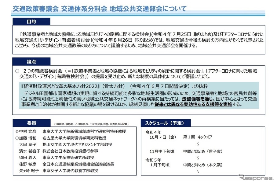 交通政策審議会 交通体系分科会 地域公共交通部会の概要