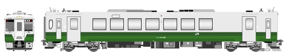 キハ110の東北地域本社色復刻イメージ。