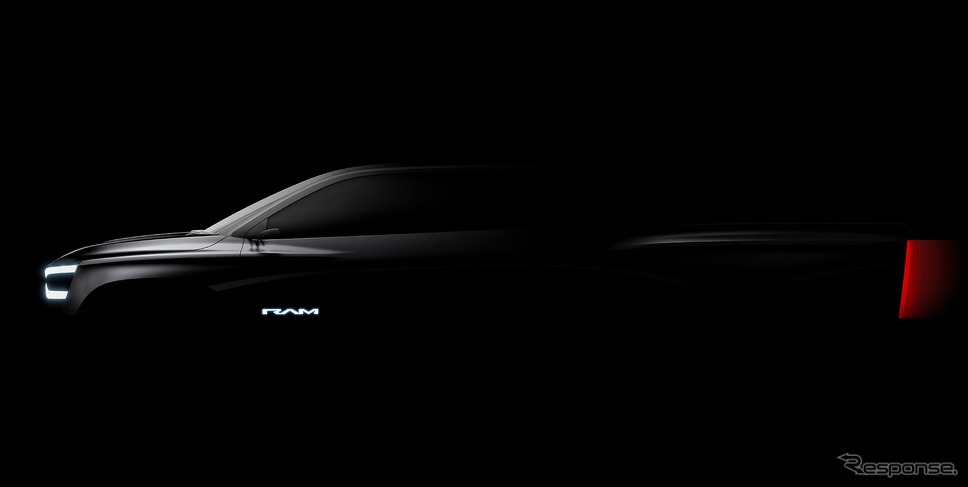 「ラムトラック」ブランドの新型EVピックアップトラックを示唆したコンセプトカーのティザースケッチ