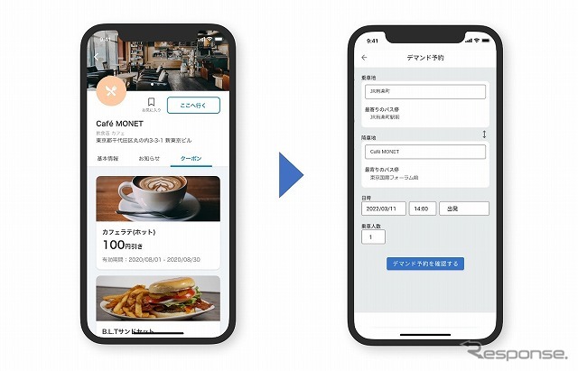 デマンド交通機能を組み込んだユーザー向けアプリのイメージ
