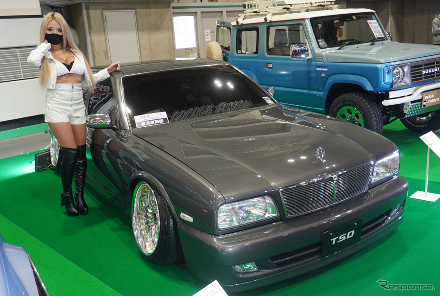 「シャコタン」など昭和的なカスタムの人気は今も息づいている（大阪オートメッセ2023）