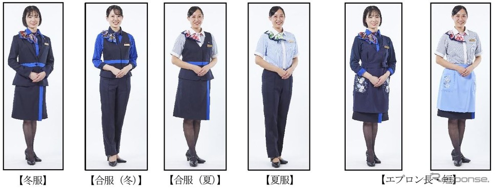 リニューアル後の制服。環境に優しいウール混素材やリサイクル糸を使用した素材を使用しており、現行の制服は新たな製品の原料としてリサイクルされる。