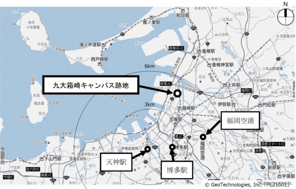 箱崎キャンパス跡地の位置。