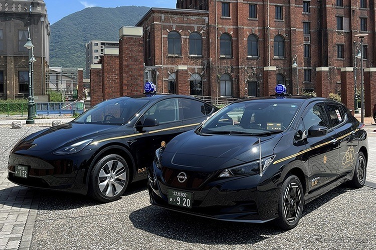 門司営業所に導入されるテスラモデルY（写真左）と日産リーフ（写真右）