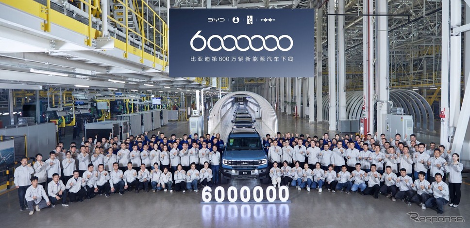 BYDの中国工場からラインオフした600万台目の新エネルギー車
