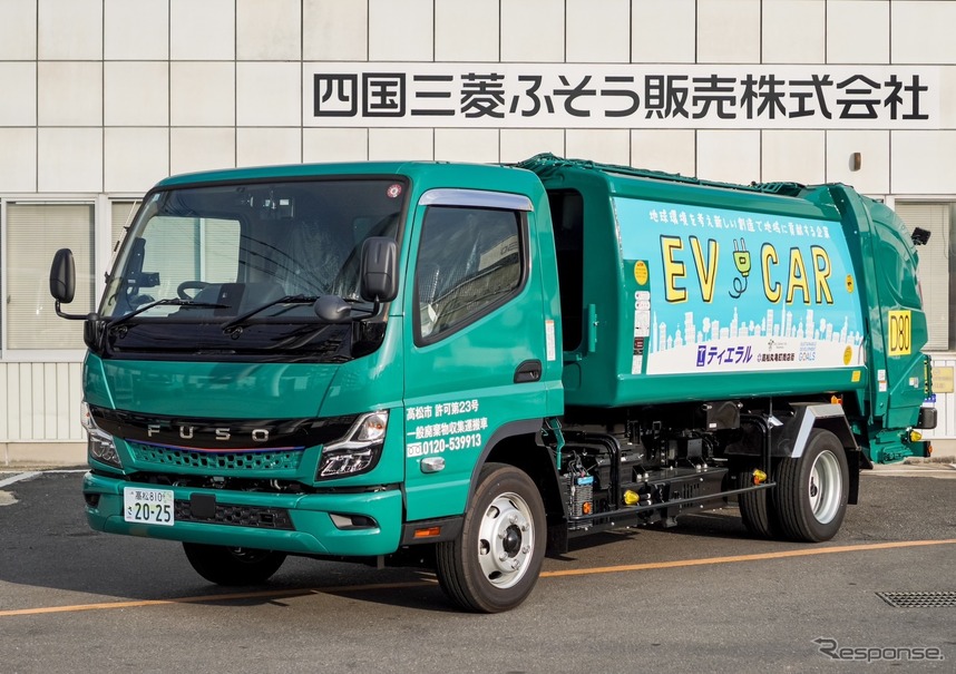 電動式ごみ収集車「新eパッカー」を架装した三菱ふそう「eキャンター」新型