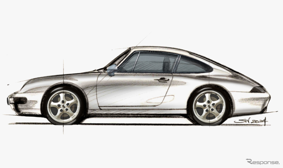 和田智氏の直筆によるポルシェ911（993型）のスケッチ