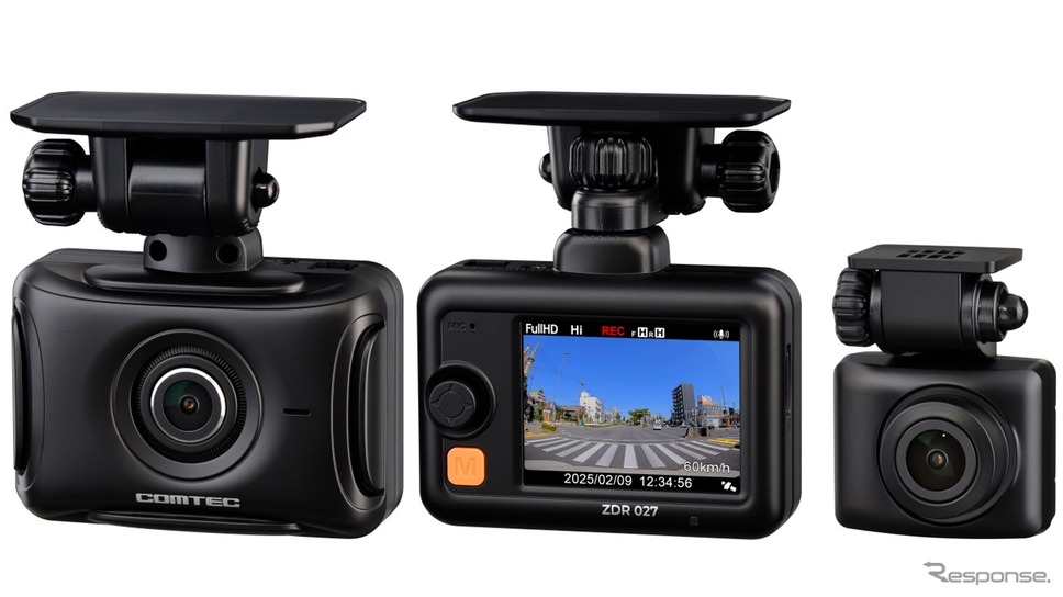 超広角で夜間映像も明るく録画、コムテックが2カメラドライブレコーダー「ZDR027」を発売