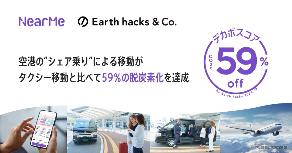 NearMeの「シェア乗り」、CO2排出量削減率をスコア化…脱炭素移動でEarth hacksと協力