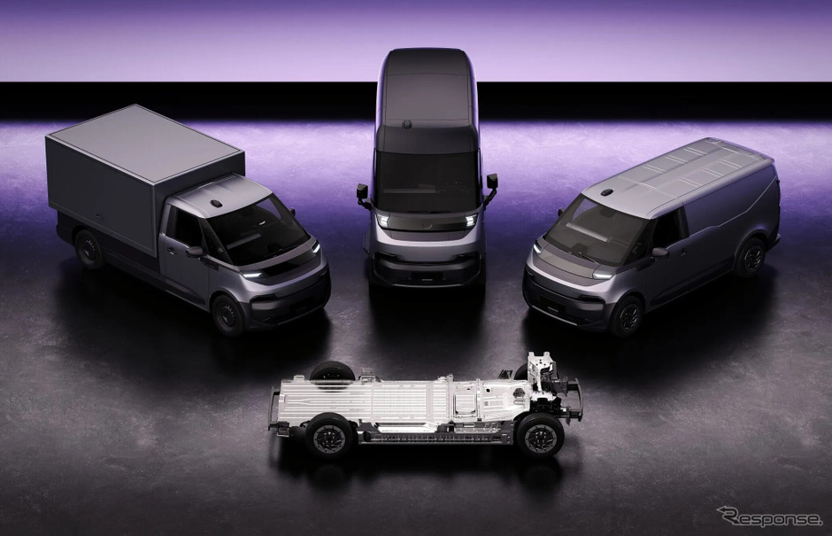フレキシスの次世代都市物流EV。左からCargo Van、Step-in Van、Panel Van。