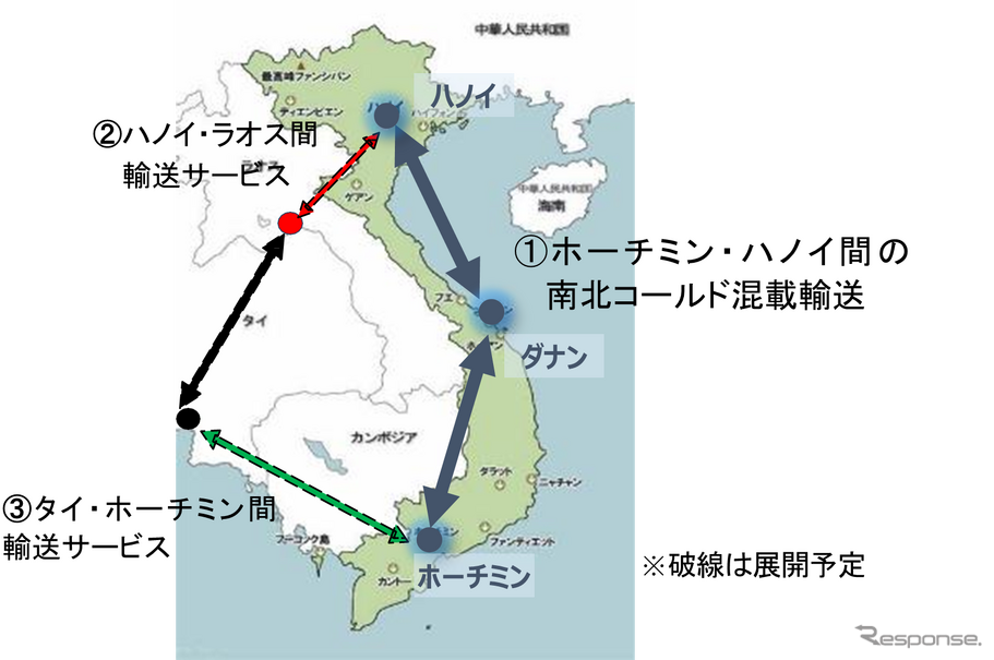 ベトナムでの南北コールド混載輸送のエリア