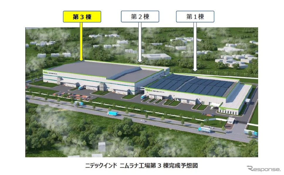 ニデックインドのニムラナ工場の第3棟完成予想図