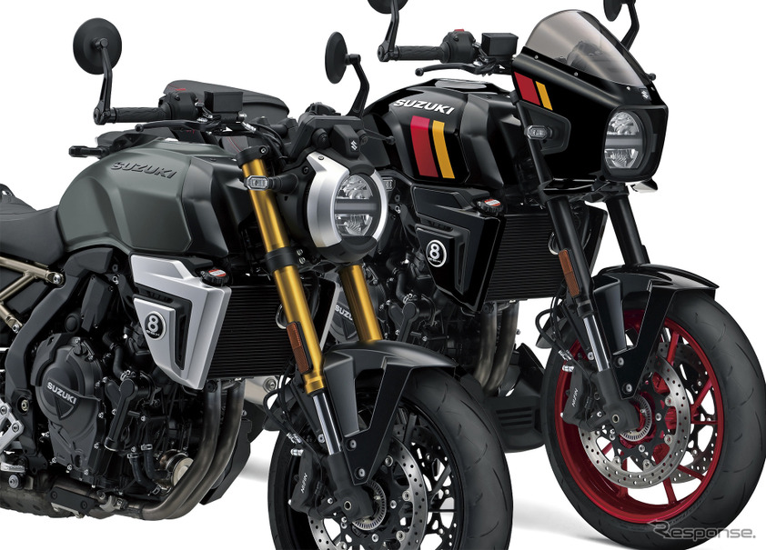 スズキの新型ネオレトロスポーツ『 GSX-8T』（手前）と『GSX-8TT』（奥）