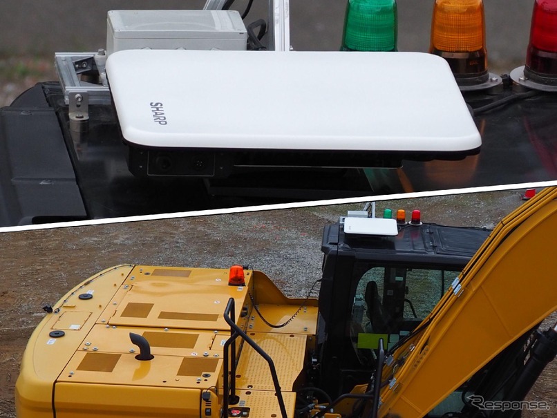 建機機械上部に設置されたシャープの衛星通信ユーザー端末