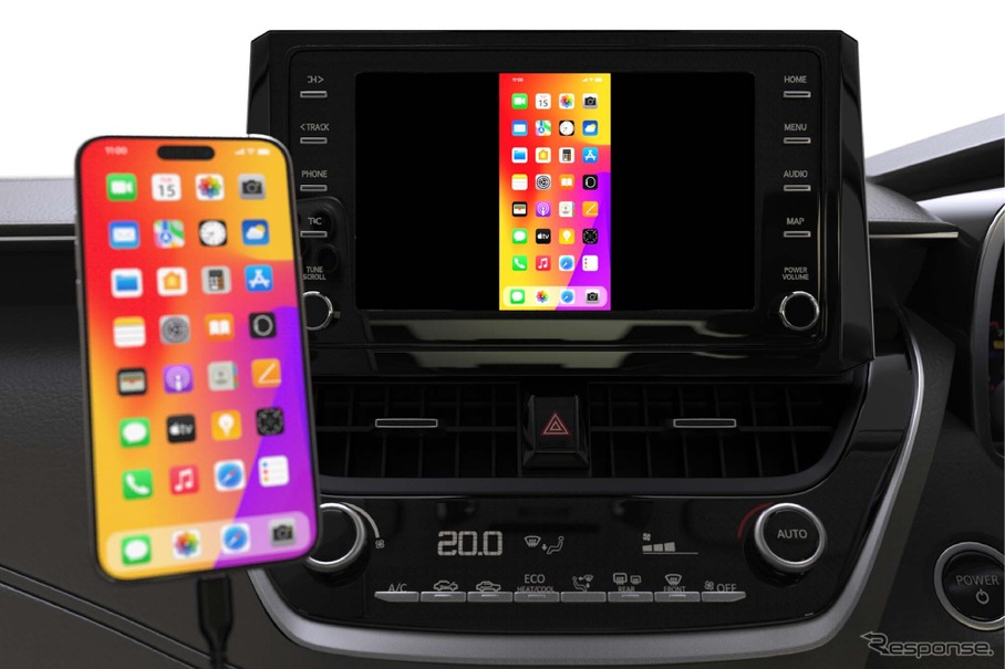 『Kadimura・Smart Car Player ミラーリングケーブル(KD-279)』にてスマホのミラーリングをしているところ。