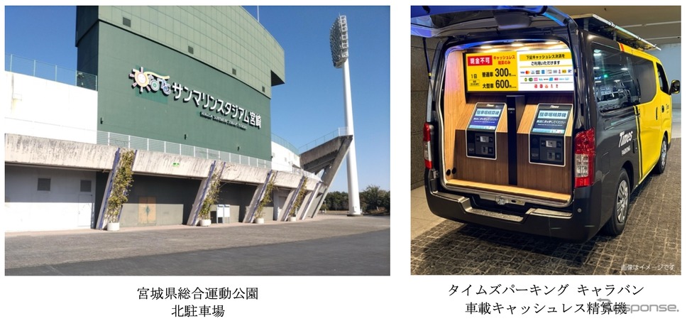 ひなた宮崎県総合運動公園と「タイムズパーキング キャラバン」のキャッシュレス精算機
