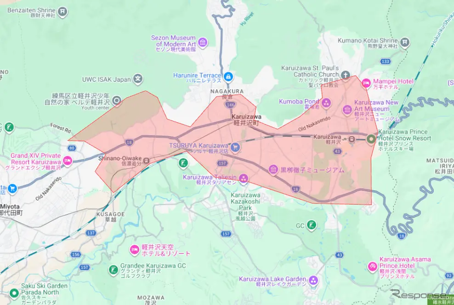長野県:軽井沢町のサービス対象エリア