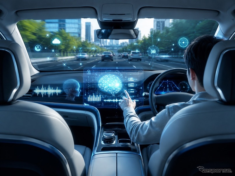 車内音声と走行情報を解析し、感情に合わせ自動生成・投稿する車載情報提供装置（イメージ）
