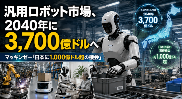 汎用ロボット市場、2040年に3,700億ドルへ マッキンゼー「日本に1,000億ドル超の機会」