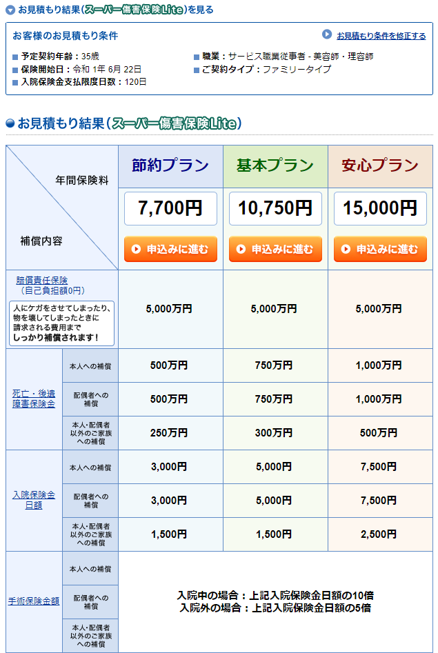 チューリッヒ保険の傷害保険