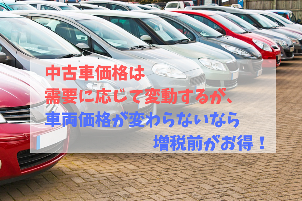 中古車価格は 需要に応じて変動するが、車両価格が変わらないなら 増税前がお得!